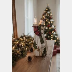 Vintage Rustic Snowman Figurine Christmas Night Light Lamp